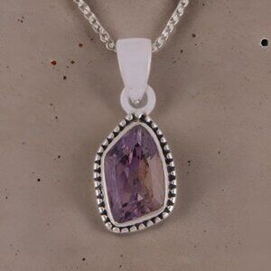 Handmade Amethyst Fancy Shape Sterling Silver Pendant
